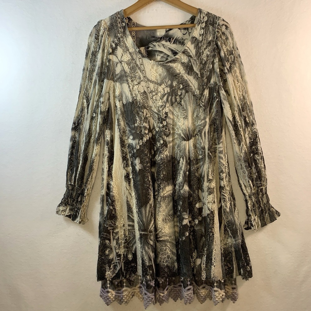 Origami‎ Womens Lace Mesh Overlay Layered Dress Medium Whimsigoth Fairy Grunge